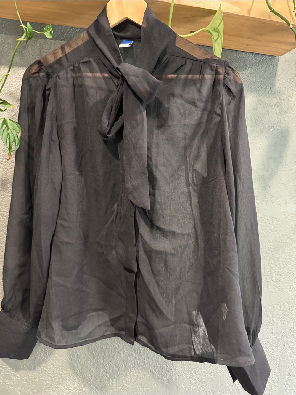 Old Navy Black Sheer Tie-Neck Blouse